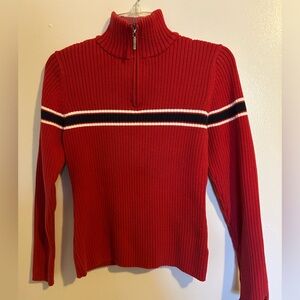 TOMMY HILFIGER Y2K Preppy Quarter Zip Red Blue Ribbed Sweater dated 2002 Large